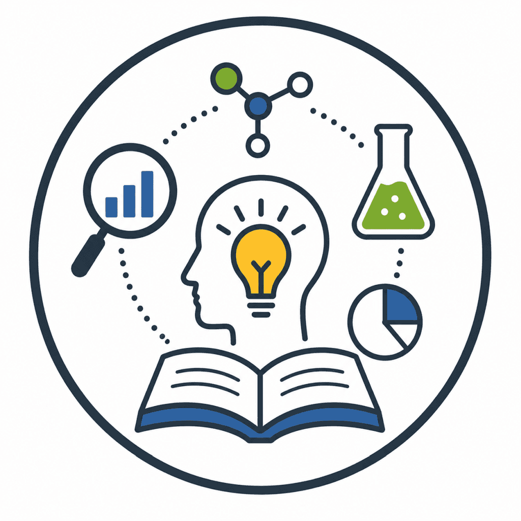 Das Bild zeigt eine stilisierte Darstellung zum Thema wissenschaftliches Lernen und Verstehen.